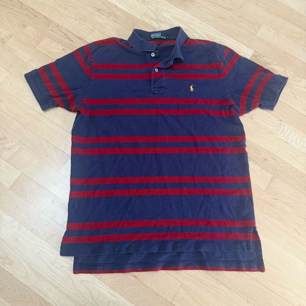 Ralph Lauren Men's Navy and Red Striped Polo Shirt